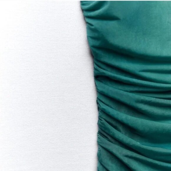 NEW ZARA Fitted Organza  Halter Midi Dress in Green, Size S - Picture 12 of 16